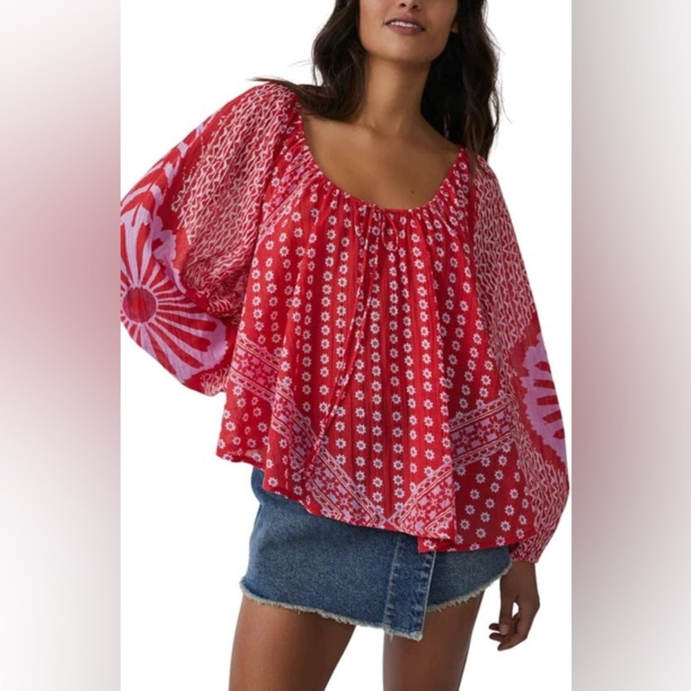 Free People Elena Printed Blouse size S